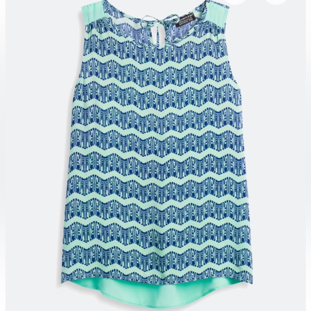 Papermoon Stirchfix Holburn Keyhole Teal and Blue Chevron Tank Top Size Small